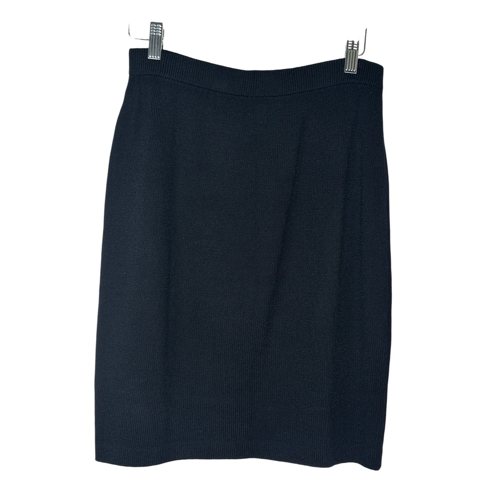 St. John Basics Knit Skirt 6 Navy Blue Santana Knit Elastic Waist Pencil Career - Picture 2 of 6